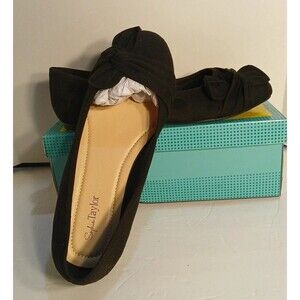 Sophia Taylor " Bianca" Black Faux Suede Flats/ Bow/ Womens 9.5W